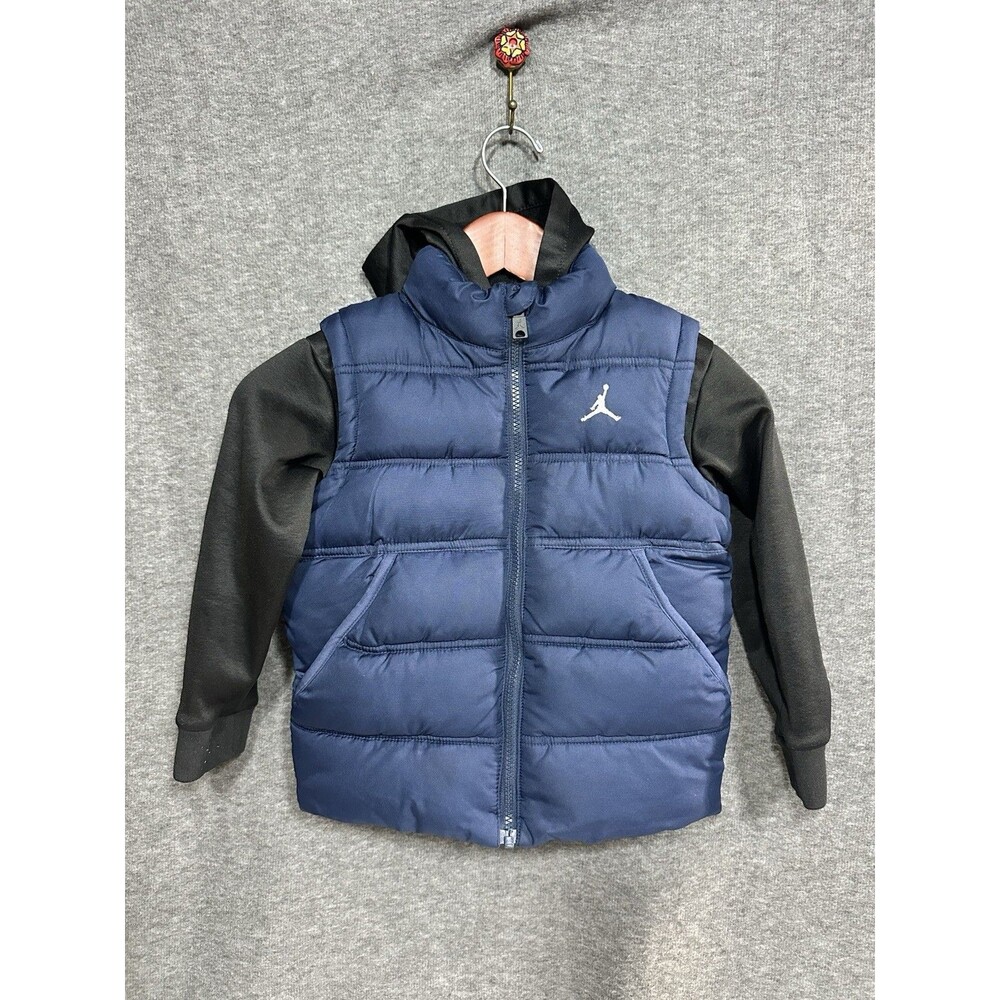 Jordan Kids' Little Boys Layered-look Hooded Vest Jacket Black Navy Blue 4-5